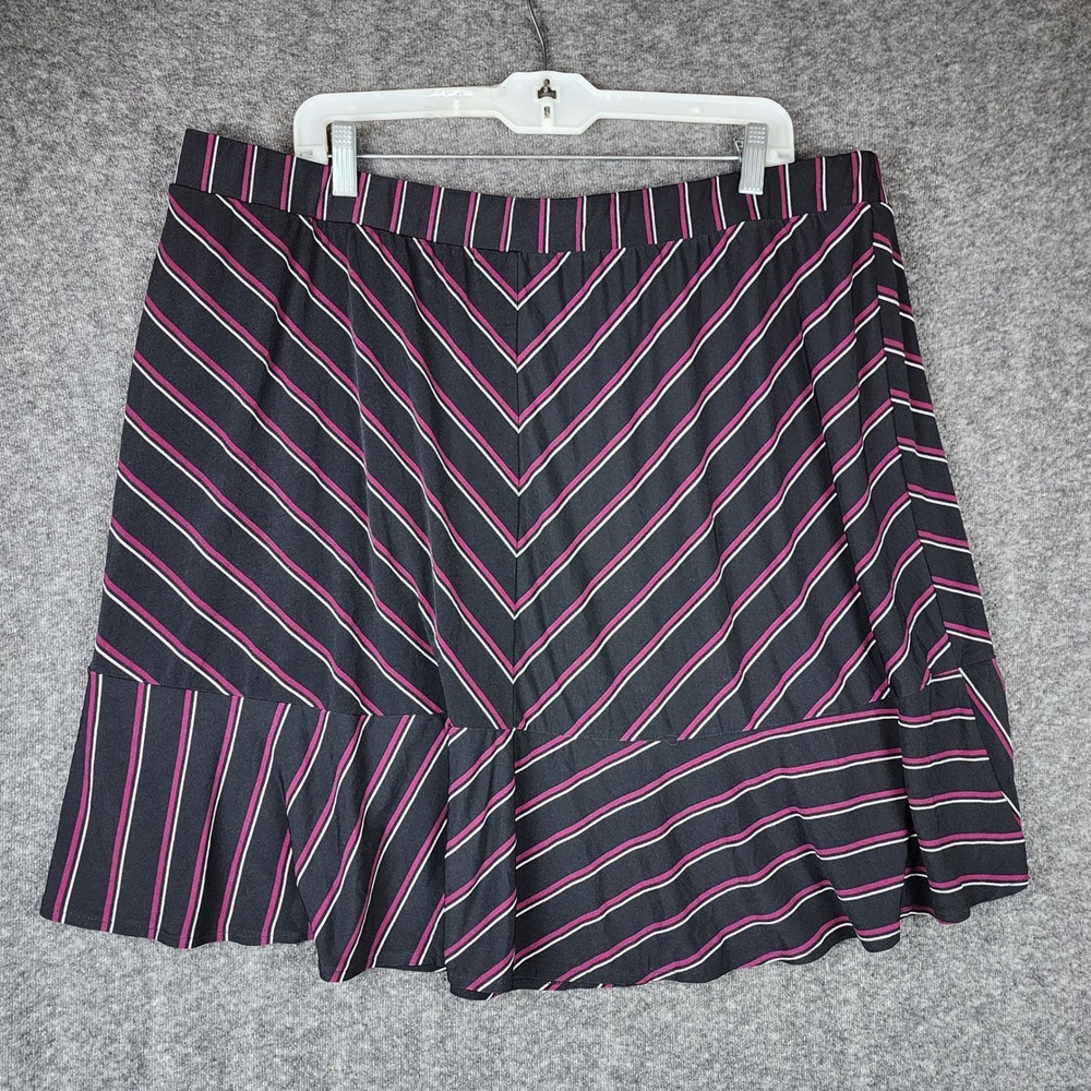 Lane‎ Bryant Skirt Womens 22/24 Black Pink Striped Ruffle Hem Chevron Plus Size
